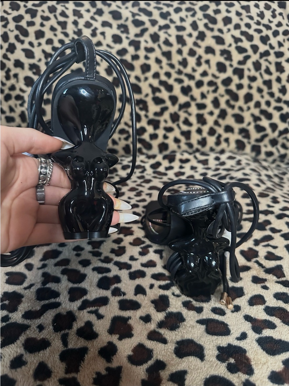 Cape Robbin Black Sculpted Heel Lace-Up Sandals